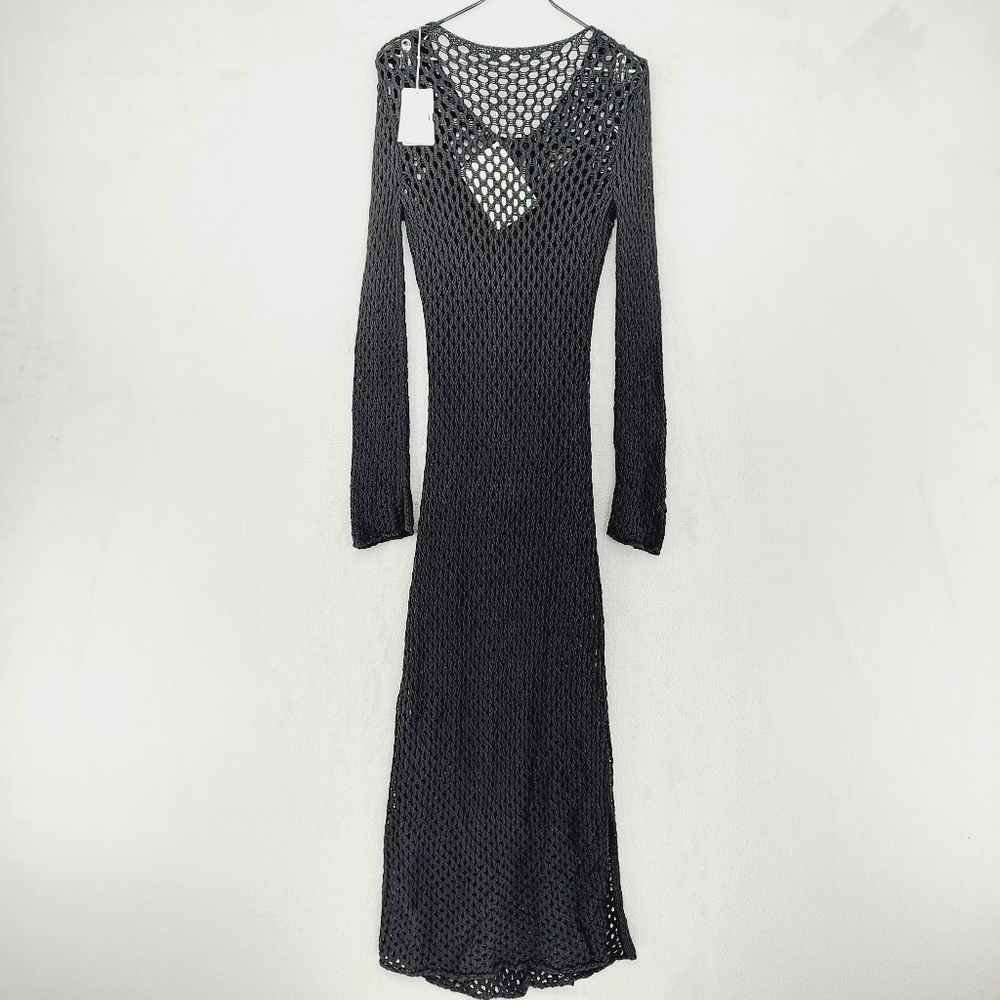 NEW Patrizia Pepe Black Crochet Knit Long Sleeve Dress with Slip Liner P1177 - Picture 8 of 15